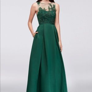 Appliqued Illusion Faille Bridesmaid Dress